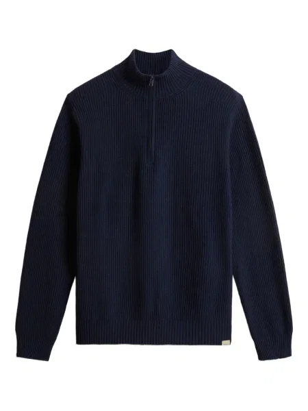 Pulover Woolrich de jumătate de fermoar albastru