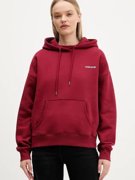 Guess Jeans bluza z kapturem bordowy