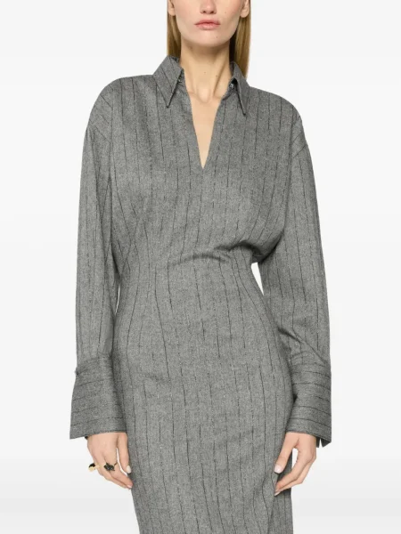 Rochie midi Genny cu dungi până la genunchi de costum gri