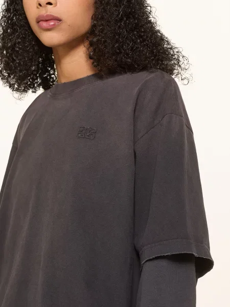 Ganni Oversized Tričko S Dlouhým Rukávem tmavě šedá