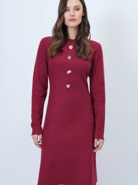 Trend Alaçatı Stili Rochie tricotat bordeaux roșu