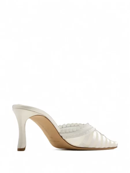 Papuci tip mules Manolo Blahnik cu dungi cu volane alb
