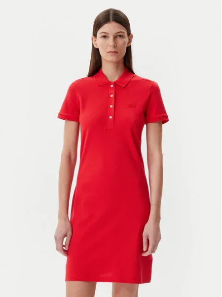 Рокля Lacoste къса със стандартна кройка червено