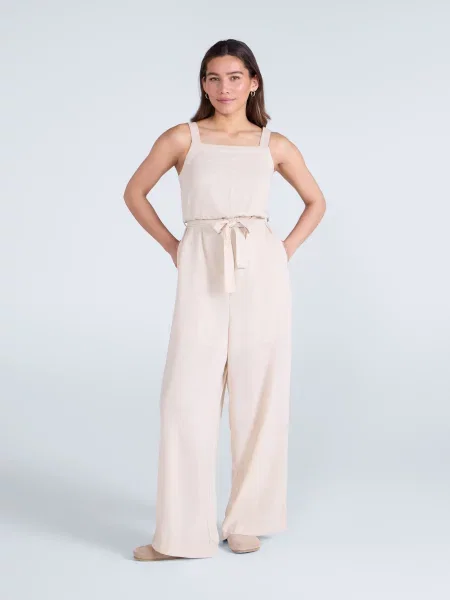 Lniany kombinezon Animal Becca Beige beżowy