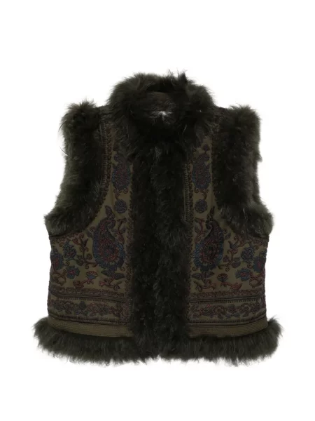 Vestă Antik Batik cu model paisley cu blană verde