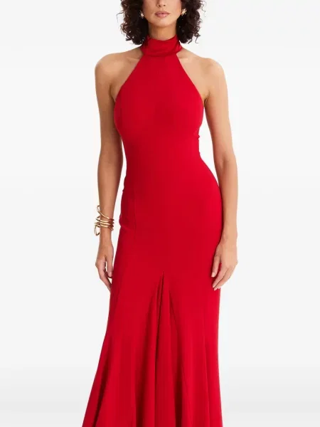 Rochie maxi Moos Studio cu funde cu gât halter de costum roșu