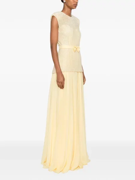 Rochie maxi Silk Love & Lace cu funde de mătase galben