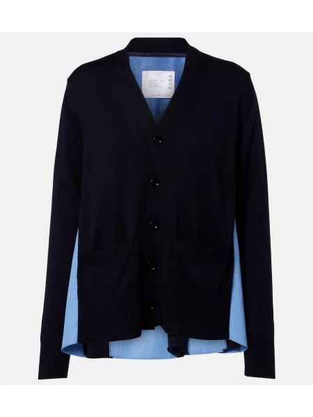 Cardigan Sacai din poplin albastru