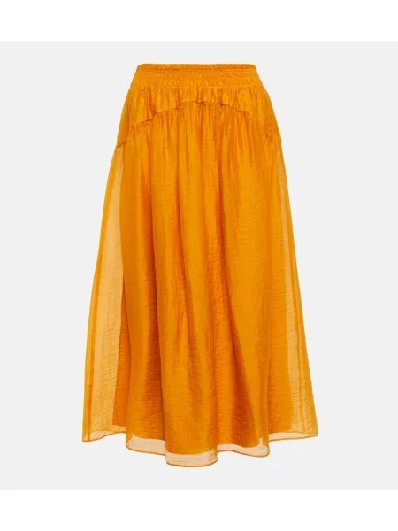 Fustă midi Vince cu talie înaltă până la genunchi portocaliu