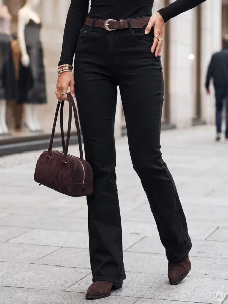 Jeansy flare z wysokim stanem i paskiem Dstreet czarne