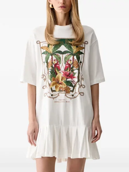 Rochie mini Farm Rio cu imagine cu imprimeu tropical alb