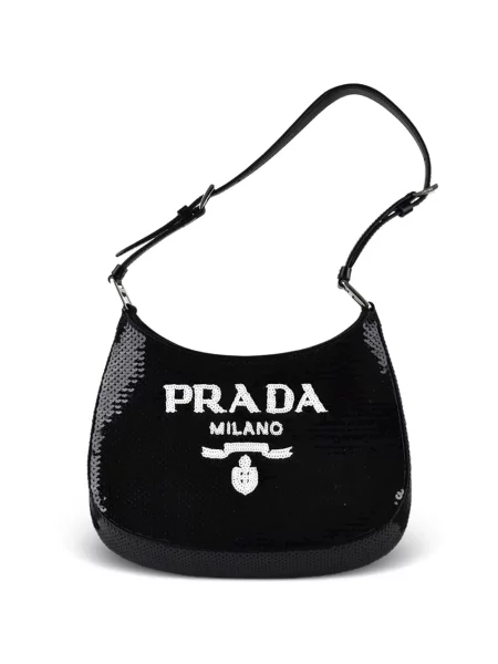 Geantă shopper Prada cu paiete negru