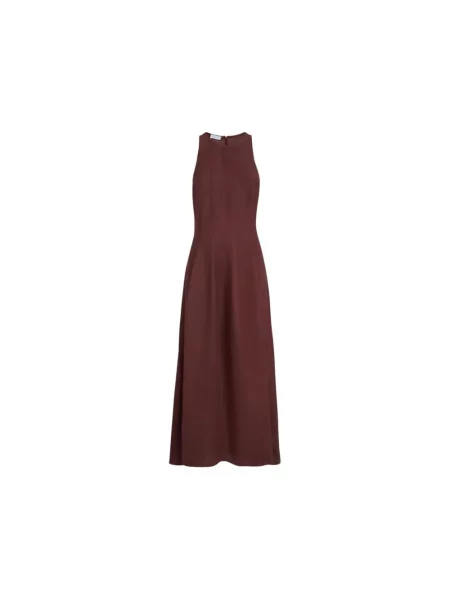 Lniana sukienka maxi Brunello Cucinelli bez rękawów brązowa