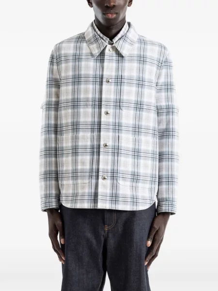 Geacă cămașă Thom Browne în carouri alb
