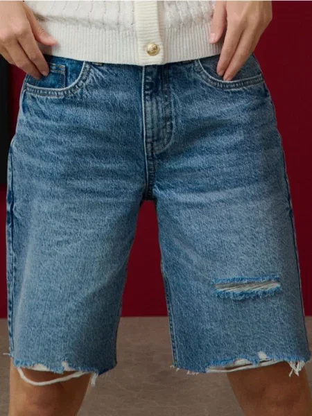 Джинсові шорти з потертостями синій