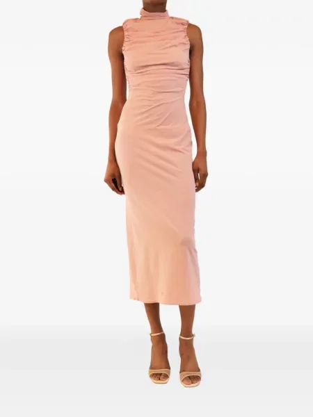 Rochie midi Magda Butrym fără mâneci cu volane roz