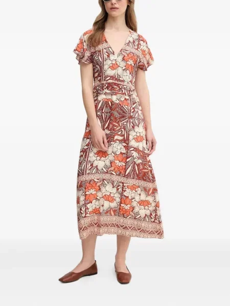 Костюм макси рокля Hoss Intropia на цветя с принт кафяво