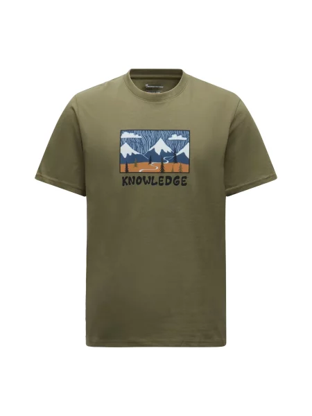KnowledgeCotton Apparel Tricou albastru închis / verde / portocaliu negru