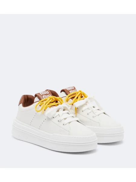 Sneakerși Miu Miu din piele cu platformă alb
