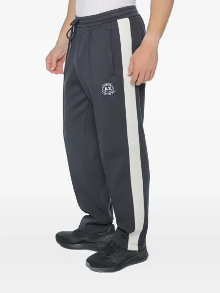 Pantaloni Armani Exchange cu dungi alergare cu autograf albastru