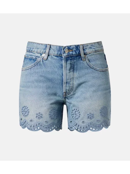 Lung pantaloni scurți din denim Frame cu broderie albastru