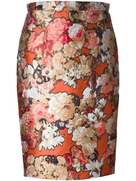 Fustă Givenchy cu model floral din jacard galben