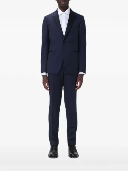 Costum Zegna din satin cu rever albastru
