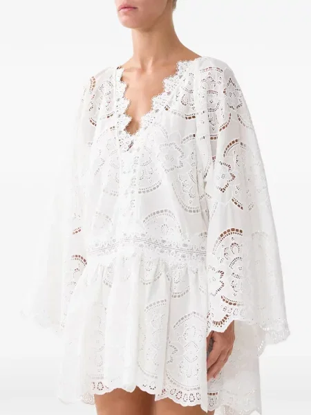 Rochie mini Camilla cu decolteu în V de costum mini alb