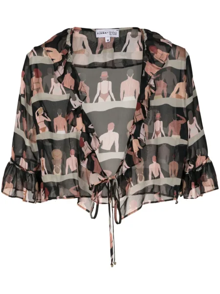 Cropp bluză Amir Slama de mătase cu imagine negru