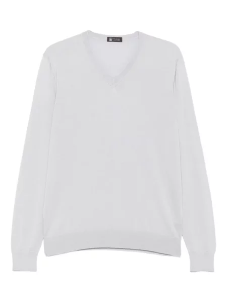 Sweter Colombo z kaszmiru z dekoltem w serek szary