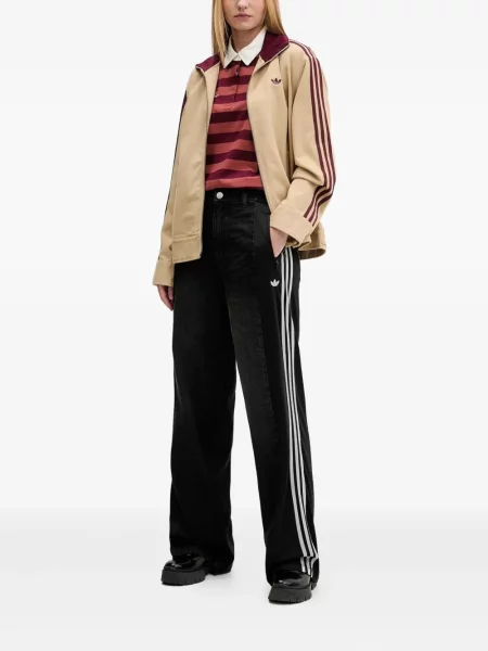 Pruhované kalhoty Adidas s výšivkou na platformě černé