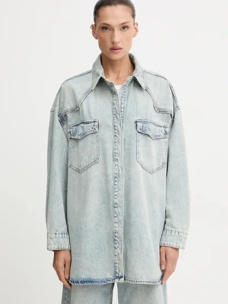 Дънкова риза Gestuz дамска със свободна кройка с класическа яка синьо