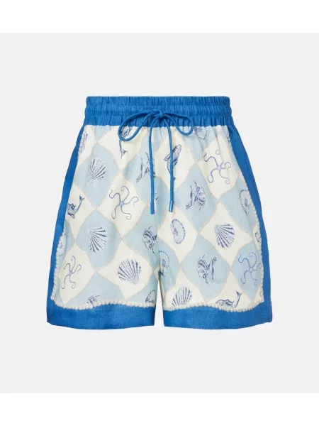 Pantaloni scurți Alemais cu talie înaltă cu imagine albastru