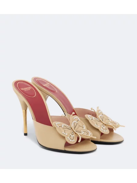 Papuci tip mules Valentino Garavani din piele bej