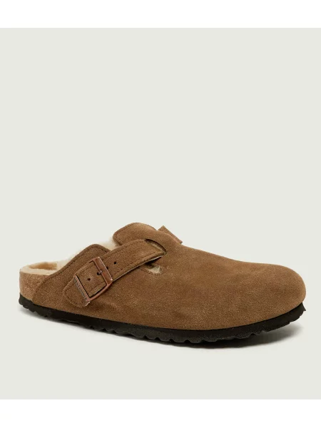 Birkenstock Mules încălțăminte Boston Shearling | piele întoarsă zamsz | cu adaos de lână | narrow fit maro