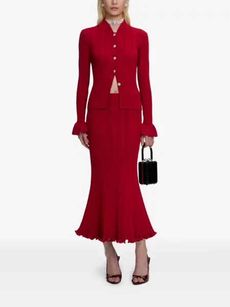 Fustă midi Self-portrait cu volane până la genunchi roșu