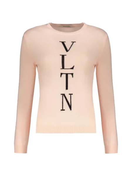 Pulover Valentino Garavani de lână cu decolteu rotund roz
