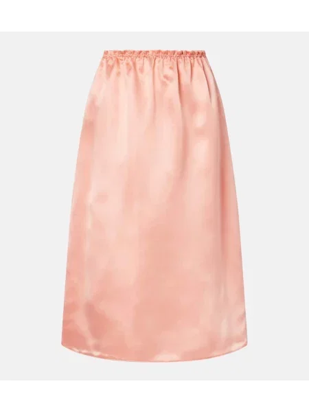 Fustă midi Prada de mătase până la genunchi roz