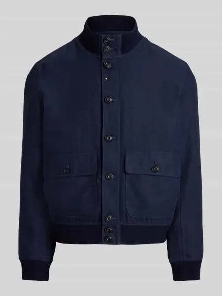 Lniana kurtka Polo Ralph Lauren z naszywanymi kieszeniami niebieska