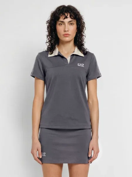 Emporio Armani Žerzejová Polokošile Train Sporting Club tmavě / krémová šedá