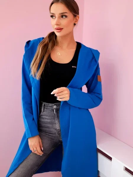 Cardigan Kesi cu glugă lung albastru