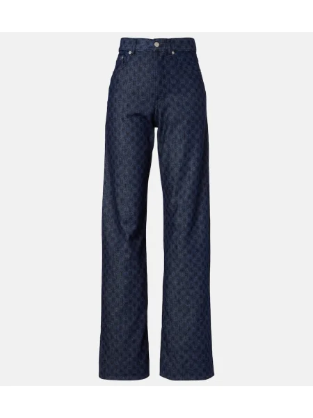 Szerokie jeansy Dries Van Noten w kwiatki niebieskie