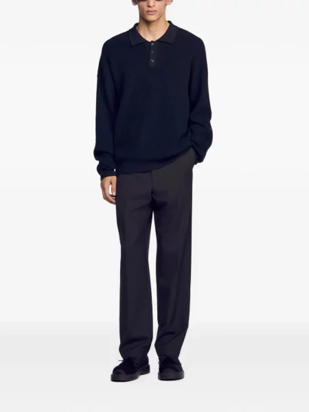 Tricou polo Sandro din lână alpaca negru