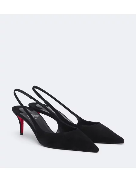 Pantofi cu toc Christian Louboutin din piele de căprioară slingback negru
