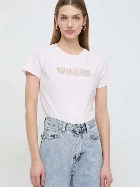 Тениска Guess GLOSSY розово