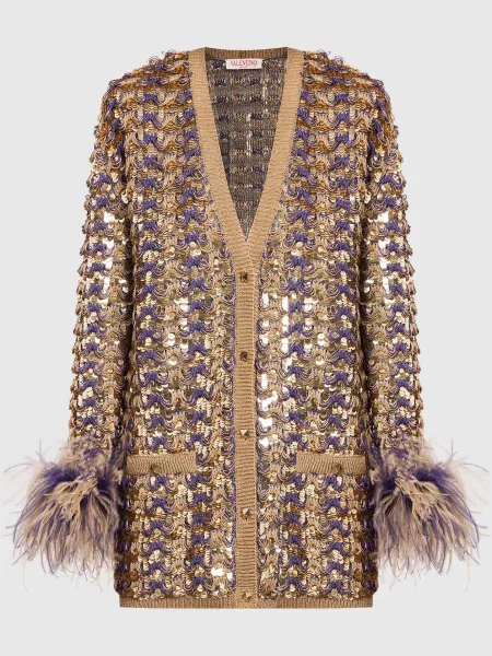 Кардиган зі страусиним пір'ям Valentino коричневий
