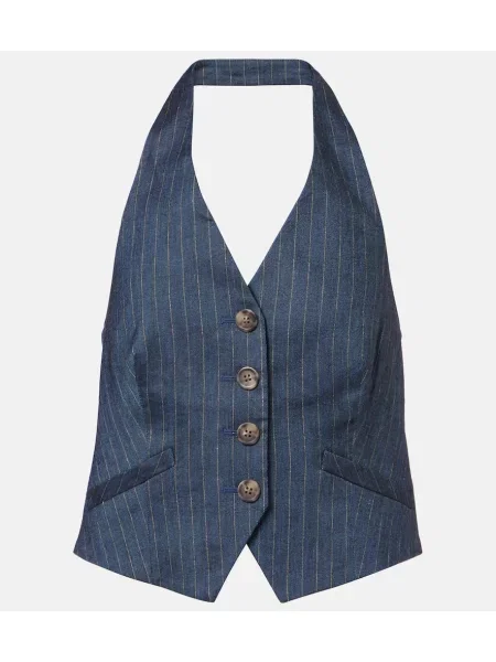 Vestă Veronica Beard de in cu dungi albastru