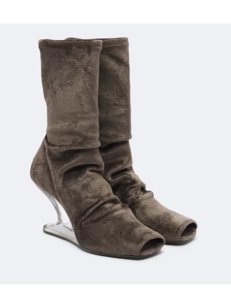 Botine Rick Owens de catifea cu pană verde