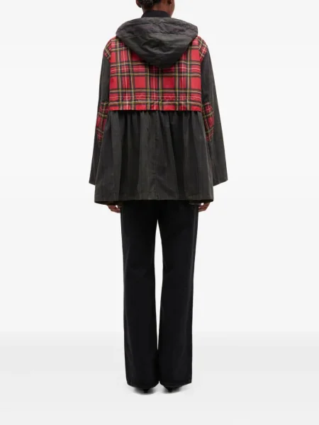 Cu peplum palton Ganni în carouri verde