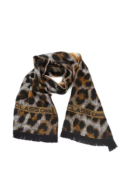 Fular Cavalli Class cu franjuri cu model leopard negru